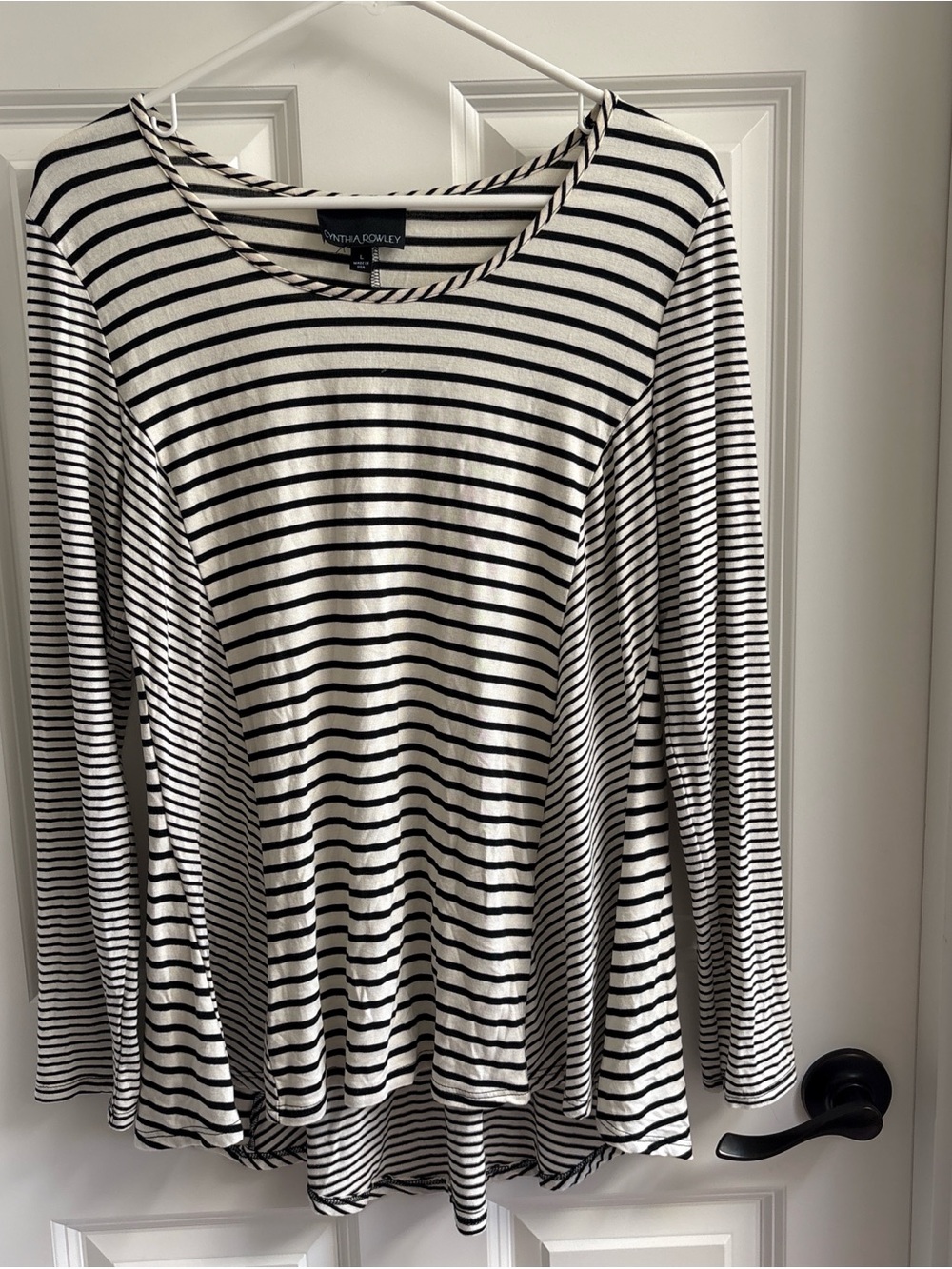 Cynthia Rowley Black and Cream Striped Long-Sleeve Tee